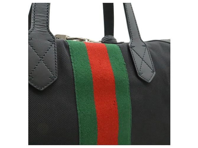 GUCCI Web Stripe Sherry Line Tote Bag Schwarz Rot Grün - Ansicht 9