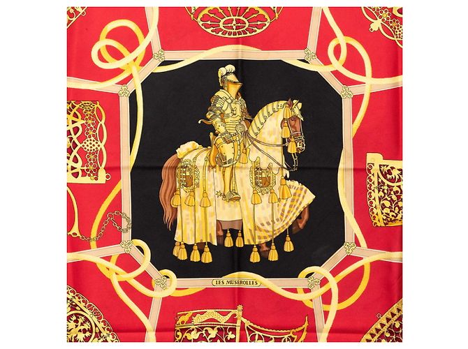 Bufanda de seda Carre 90 LES MUSEROLLES de Hermès Roja Multicolor - vista 3