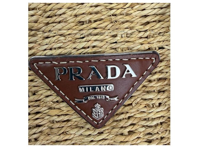 Borsa tote Prada Palmetto Vitello intrecciata in rafia naturale - vista 4