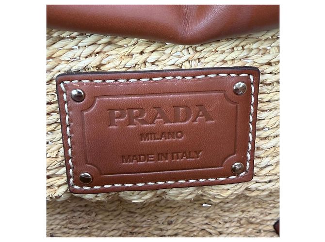 Borsa tote Prada Palmetto Vitello intrecciata in rafia naturale - vista 5