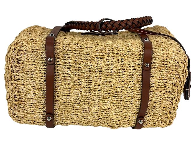 Borsa tote Prada Palmetto Vitello intrecciata in rafia naturale - vista 6