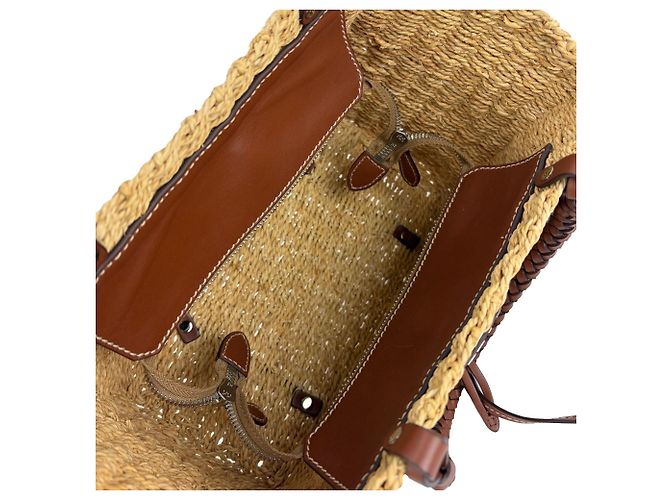 Borsa tote Prada Palmetto Vitello intrecciata in rafia naturale - vista 8