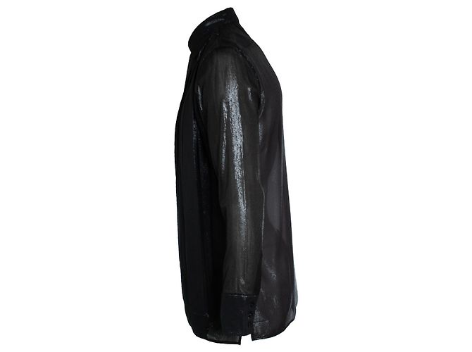 Camicia Lurex con pieghe Saint Laurent 2019 Nero - vista 4