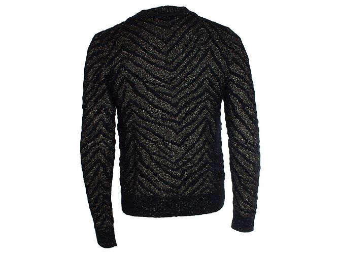 Saint Laurent, schwarzes und goldenes Jacquard-Pullover 2018 Mehrfarben - Ansicht 3