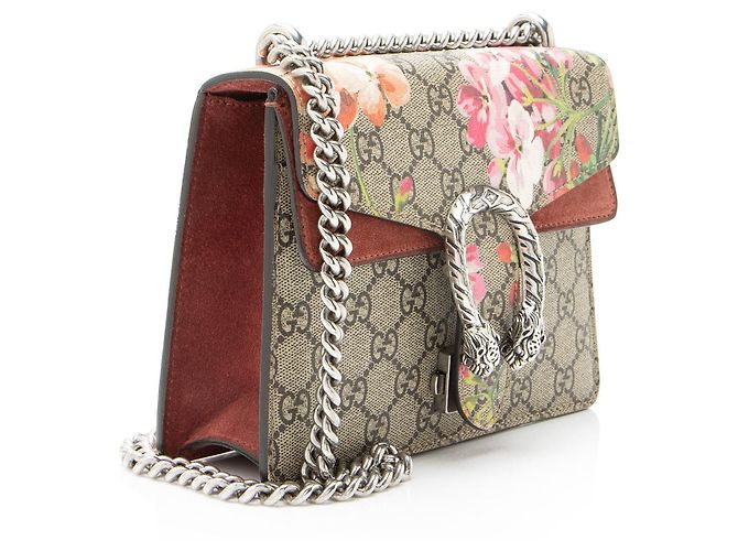 Borsa a Spalla Piccola Gucci GG Supreme Blooms Dionysus Marrone Beige - vista 2