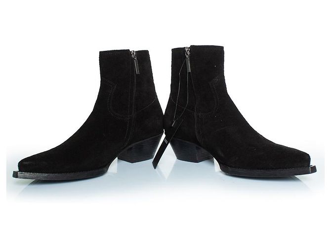 Saint Laurent, Lukas wool suede ankle boots in black - view 6