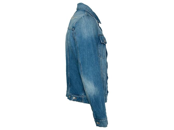 Blaue Denimjacke mit Rockstar-Logo von Balmain - Ansicht 3