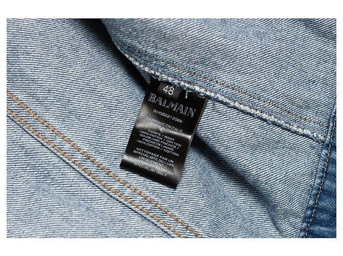 Blaue Denimjacke mit Rockstar-Logo von Balmain - Ansicht 5