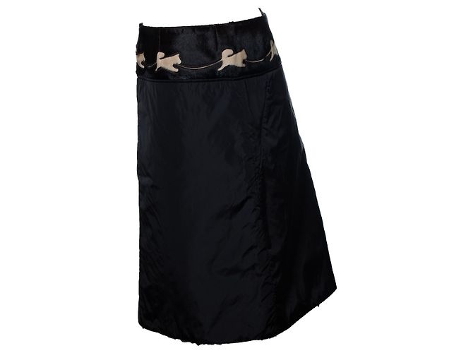 Falda de nailon negra con piel de pony de Prada Negro - vista 2