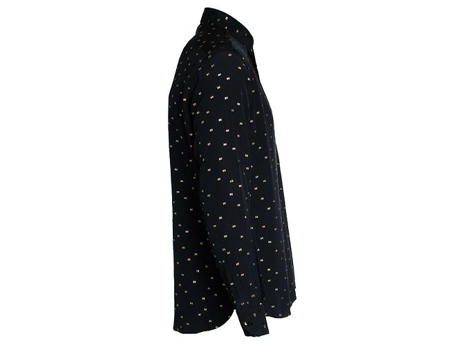 Saint Laurent, Camisa negra con estampado de lurex dorado Negro - vista 3
