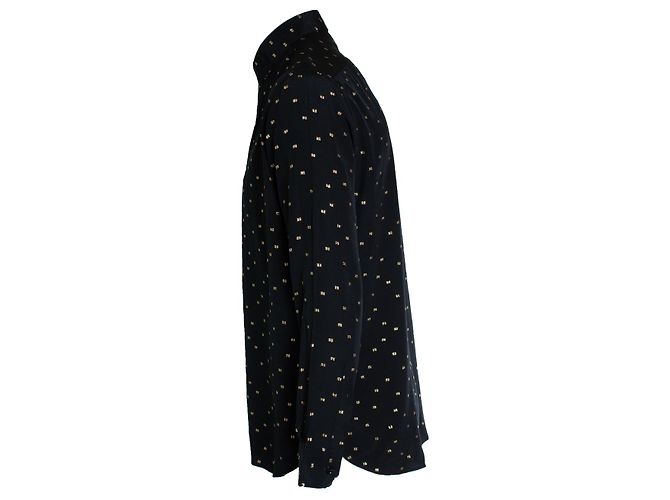 Saint Laurent, Camisa negra con estampado de lurex dorado Negro - vista 4