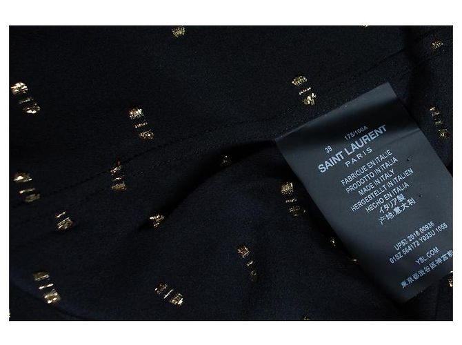 Saint Laurent, Camisa negra con estampado de lurex dorado Negro - vista 5