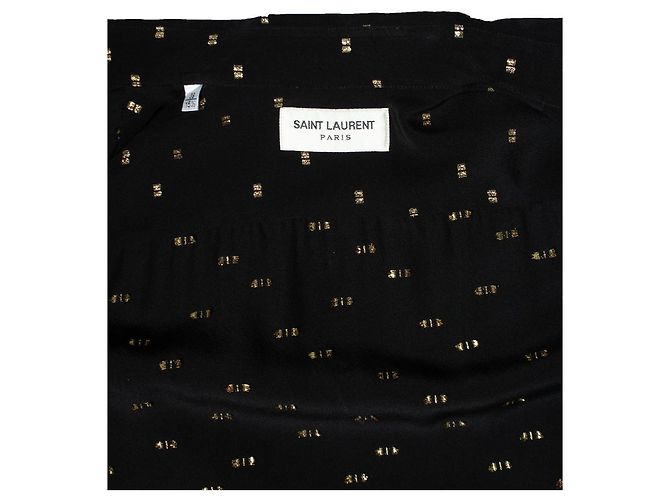 Saint Laurent, Camisa negra con estampado de lurex dorado Negro - vista 7