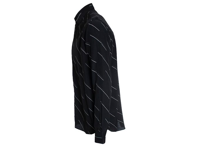 Saint Laurent, Camicia nera con righe diagonali Nero - vista 2