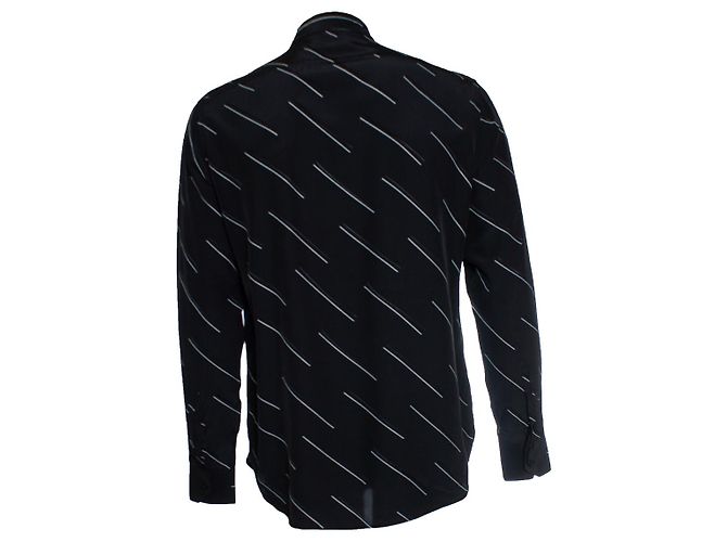 Saint Laurent, Camicia nera con righe diagonali Nero - vista 3