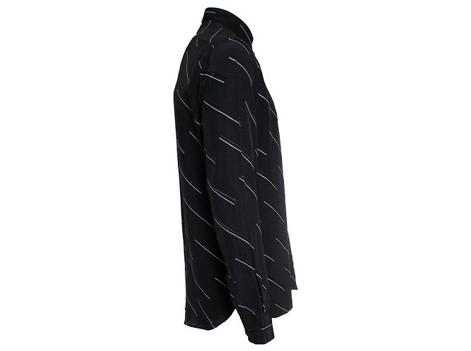Saint Laurent, Camicia nera con righe diagonali Nero - vista 4