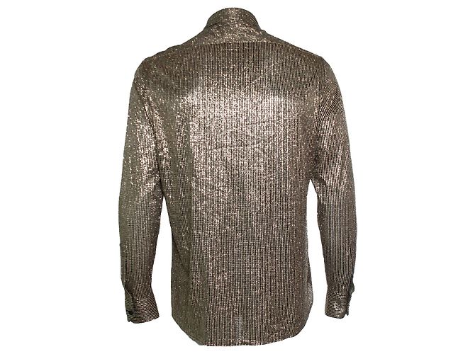 Camisa listrada de lurex preto e dourado Saint Laurent Multicor - vista 3