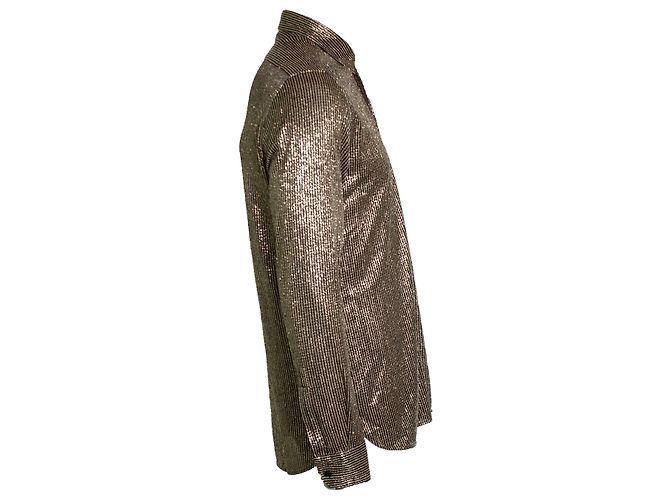 Camisa listrada de lurex preto e dourado Saint Laurent Multicor - vista 4