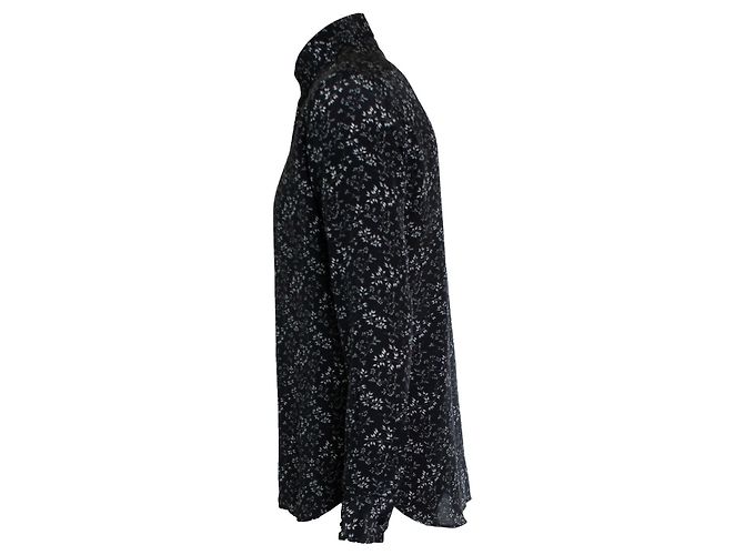 Camicia in seta nera con stampa floreale 2018 di Saint Laurent Nero - vista 3