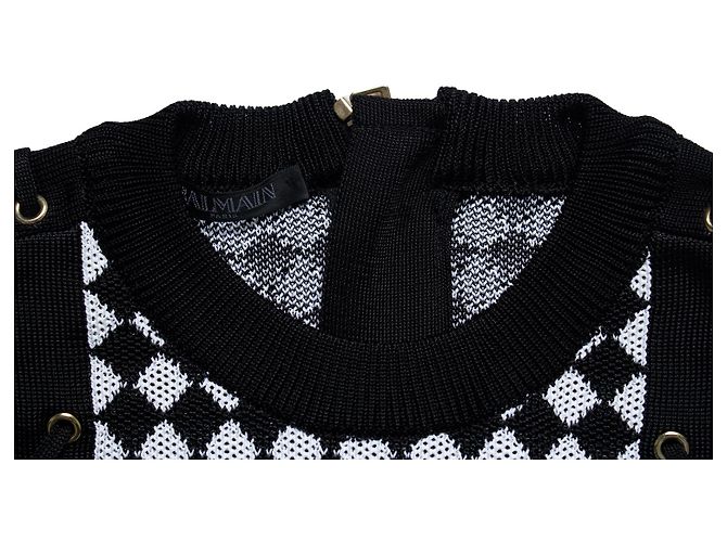 Balmain, kariertes Strickkleid in Schwarz und Weiß Mehrfarben - Ansicht 8