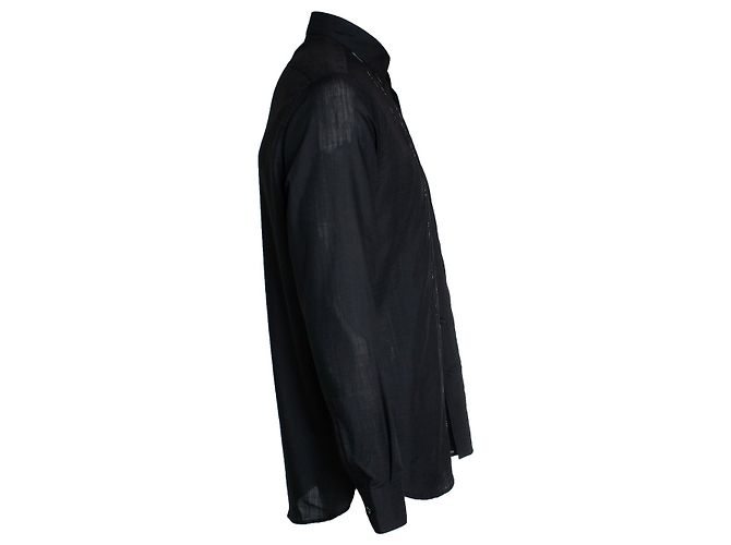 Saint Laurent, Camicia nera con colpi di lurex a mezzaluna Nero - vista 3