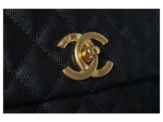 Chanel, borsa coco con manico in pelle caviar nera Multicolore - vista 9