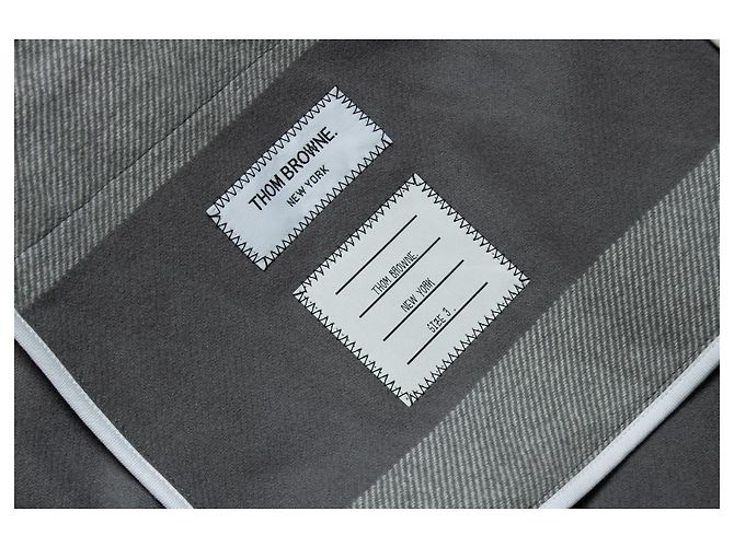 Thom Browne, striped wool coat in grey - view 10