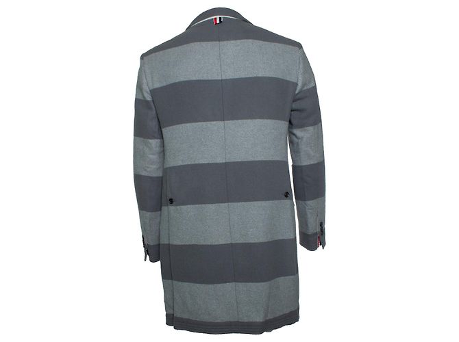 Thom Browne, striped wool coat in grey - view 4