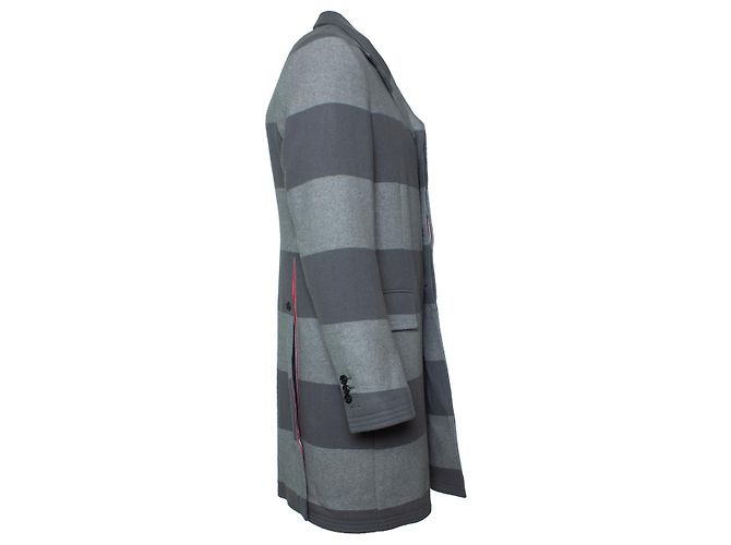 Thom Browne, striped wool coat in grey - view 5