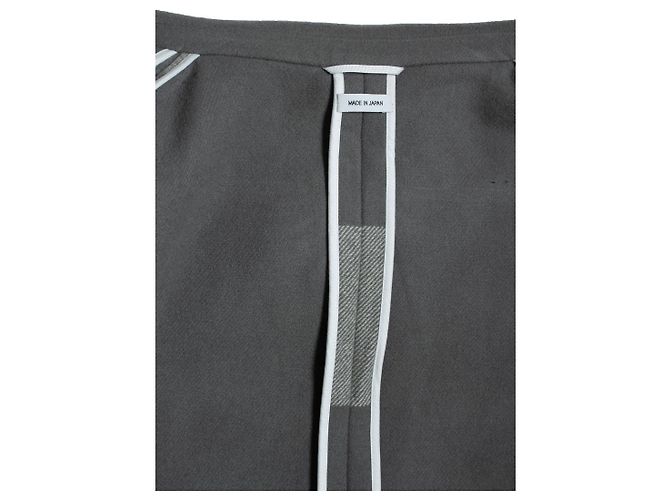 Thom Browne, striped wool coat in grey - view 8