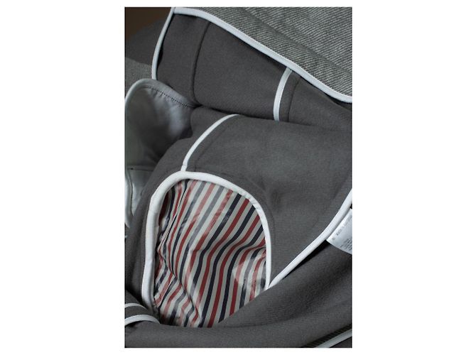 Thom Browne, striped wool coat in grey - view 9