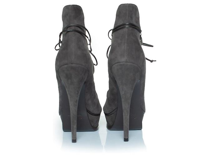 Saint Laurent, décolleté Tribute 16 in suede con lacci Grigio - vista 3