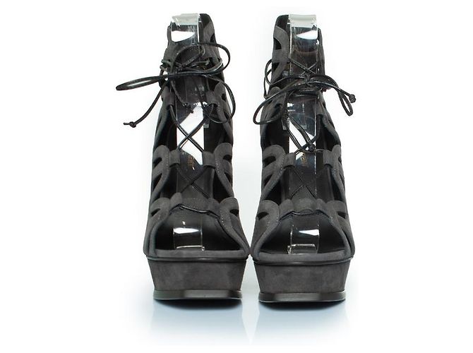 Saint Laurent, décolleté Tribute 16 in suede con lacci Grigio - vista 5