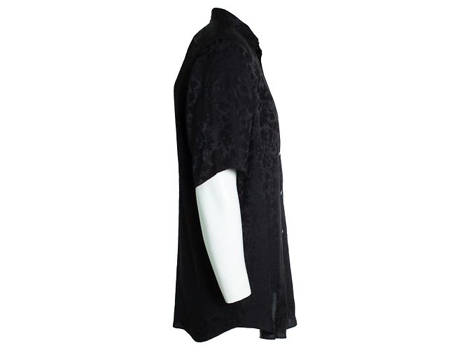 Camicia nera in seta a maniche corte con stampa floreale Saint Laurent Nero - vista 3
