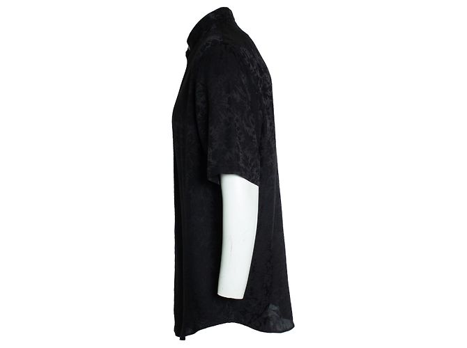 Camicia nera in seta a maniche corte con stampa floreale Saint Laurent Nero - vista 4
