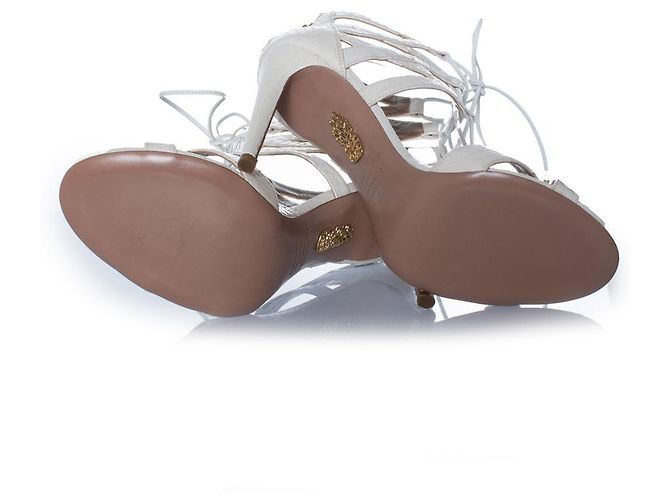Aquazzura, white leather python sandals - view 7