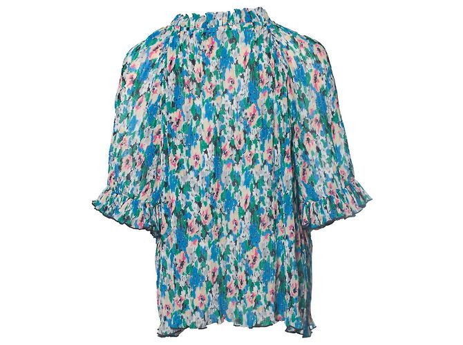 GANNI, blusa plisada con mangas 3/4 Azul - vista 2