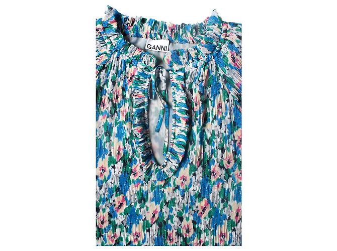 GANNI, blusa plisada con mangas 3/4 Azul - vista 5
