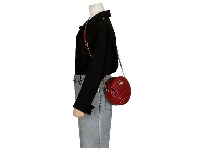Gucci Borsa a tracolla rotonda mini GG Marmont Rosso - vista 10