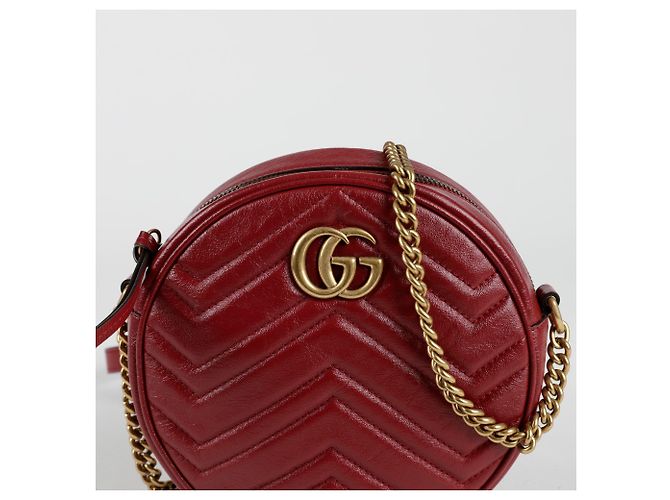 Gucci Borsa a tracolla rotonda mini GG Marmont Rosso - vista 2