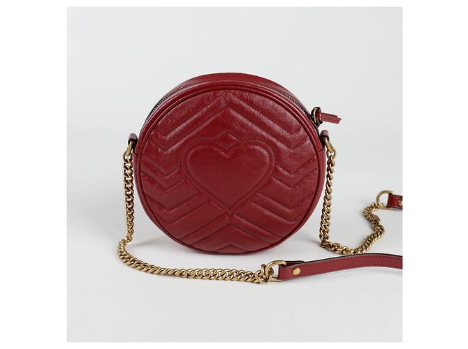 Gucci Borsa a tracolla rotonda mini GG Marmont Rosso - vista 4