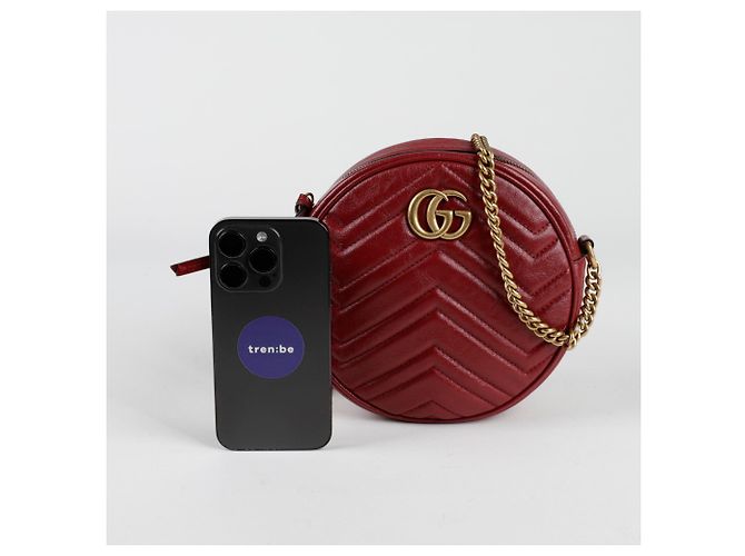 Gucci Borsa a tracolla rotonda mini GG Marmont Rosso - vista 7