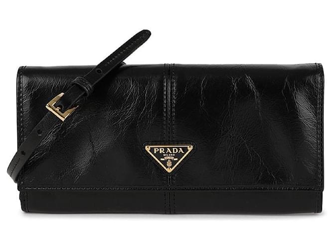 Prada Lederbörse mit Schultergurt Schwarz - Ansicht 3