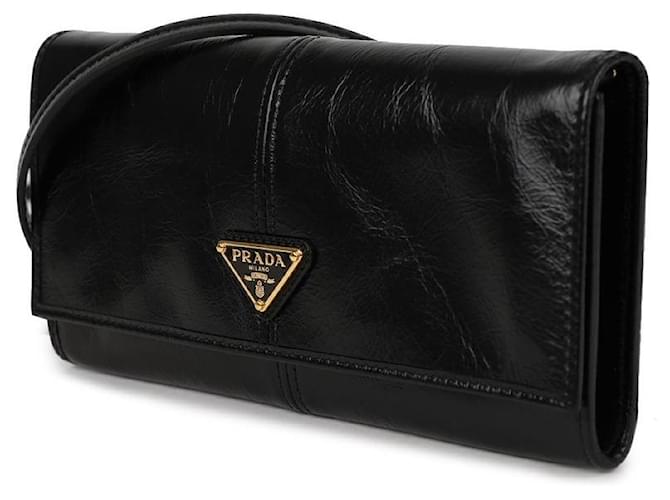 Prada Lederbörse mit Schultergurt Schwarz - Ansicht 4
