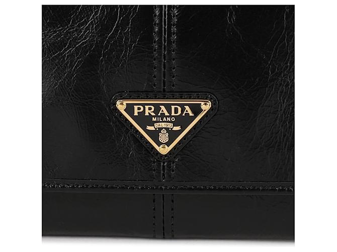 Prada Lederbörse mit Schultergurt Schwarz - Ansicht 9