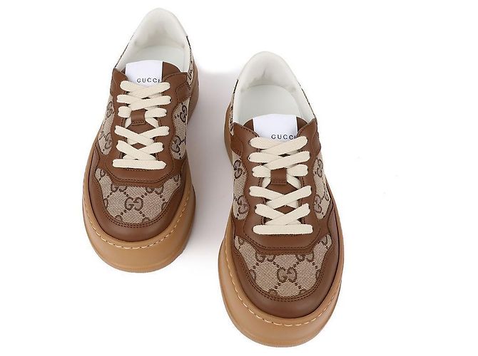 Gucci Sneakers in tela e pelle GG - vista 4