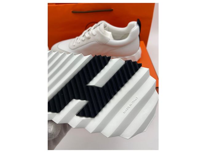 Hermès Sneakers da uomo in pelle di vitello, camoscio e pelle di capra bianche e nere Bianco - vista 10