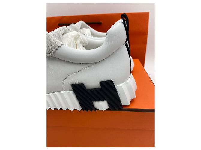 Hermès Sneakers da uomo in pelle di vitello, camoscio e pelle di capra bianche e nere Bianco - vista 11