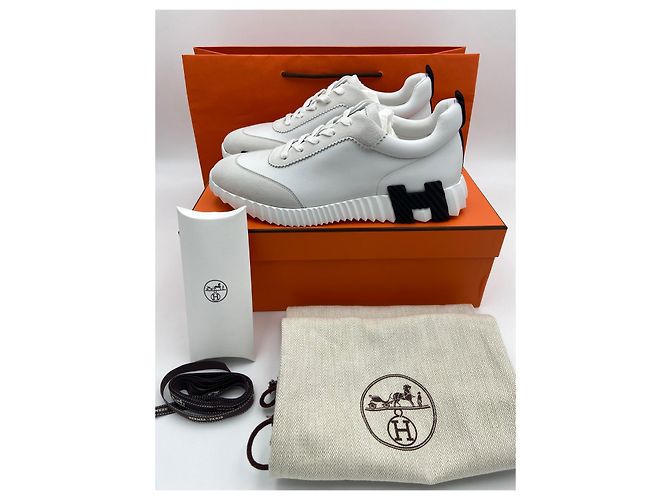 Hermès Sneakers da uomo in pelle di vitello, camoscio e pelle di capra bianche e nere Bianco - vista 5
