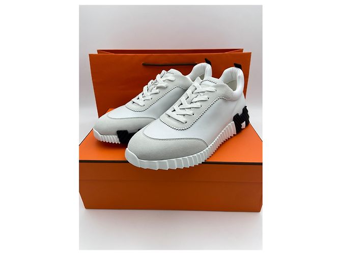 Hermès Sneakers da uomo in pelle di vitello, camoscio e pelle di capra bianche e nere Bianco - vista 6